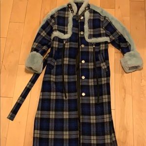 3NY Long Plaid Coat with Removable Faux Fur Cuffs